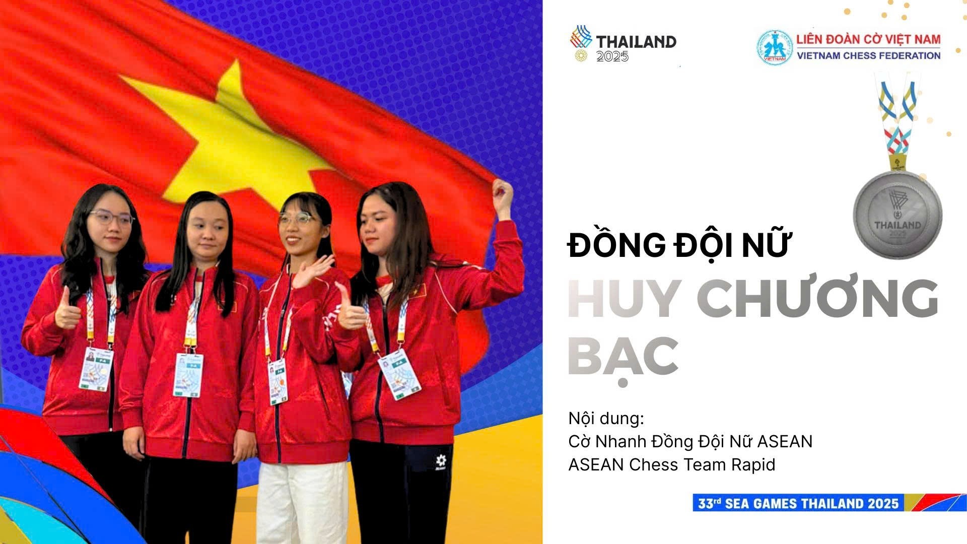 ĐỘI TUYỂN NỮ VIỆT NAM GIÀNH HUY CHƯƠNG BẠC NỘI DUNG CỜ NHANH ĐỒNG ĐỘI NỮ ASEAN